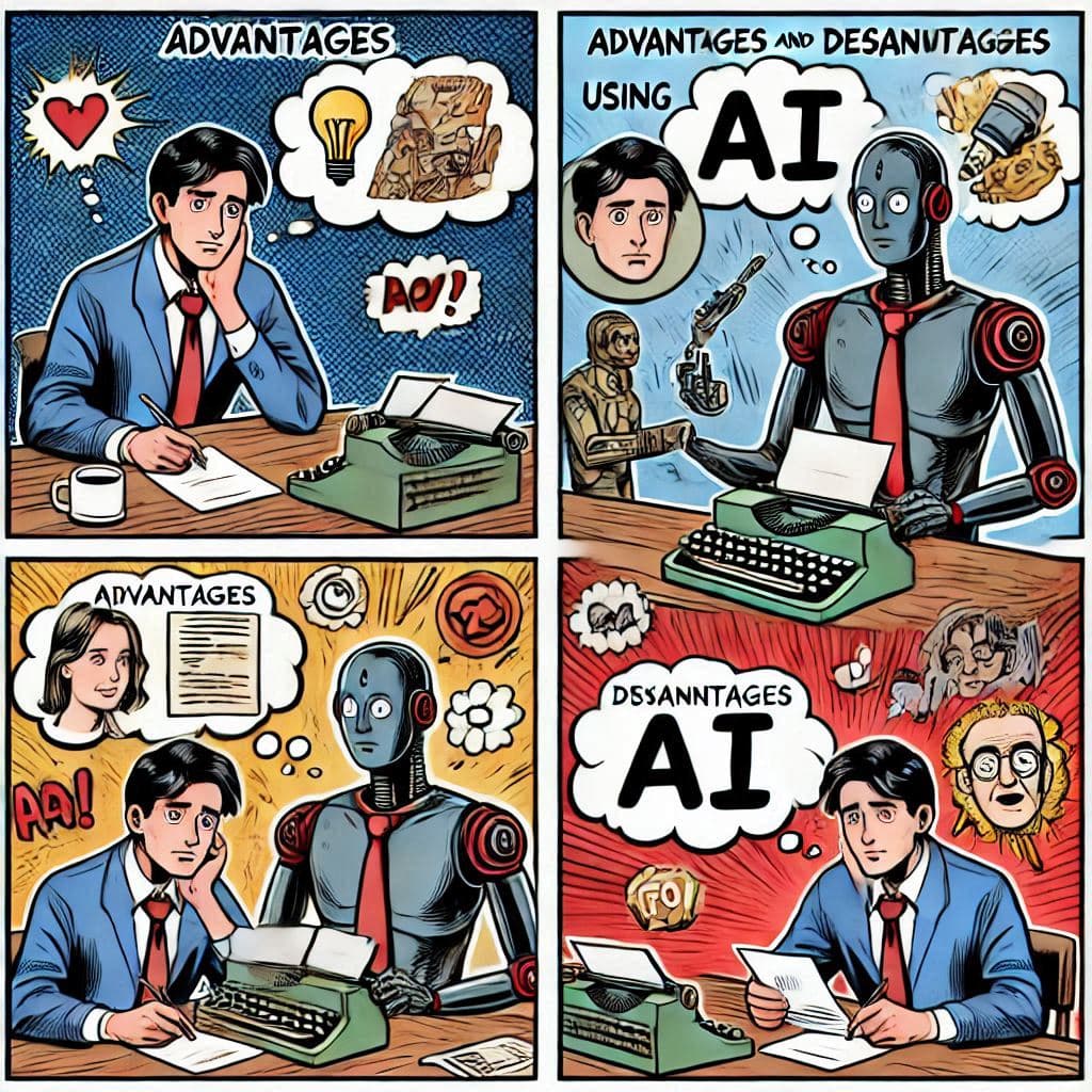 Advantages and disadvantages of using AI in writing image - rephrasy blog