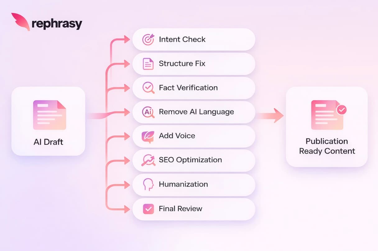 How to Turn an AI Draft into Publication-Ready Content image - rephrasy blog